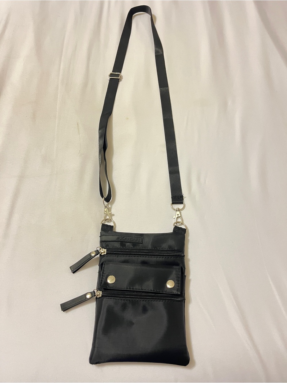 Black Nylon Crossbody Organizer Bag with Adjustable Strap